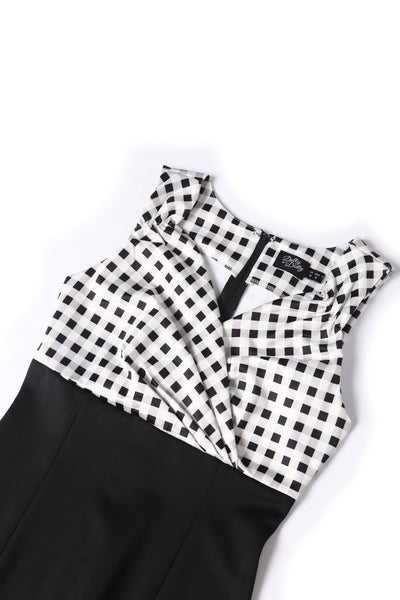Cheryl Fitted Glam Vintage Black & White Gingham Dress