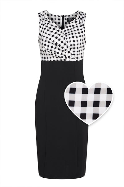 Cheryl Fitted Glam Vintage Black & White Gingham Dress