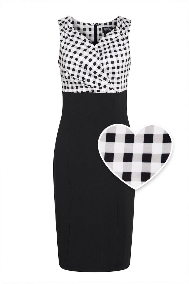Cheryl Fitted Glam Vintage Black & White Gingham Dress
