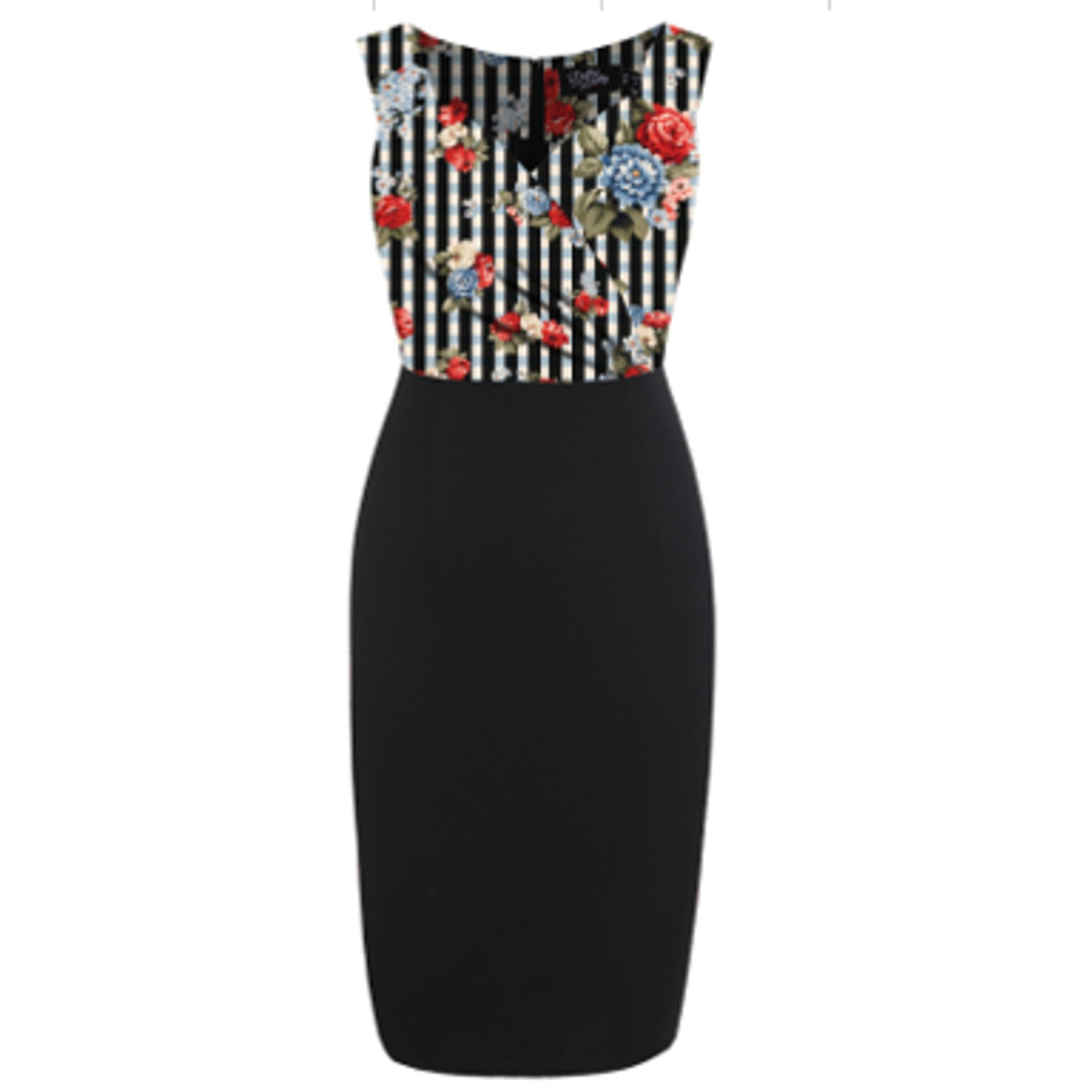 PRE-ORDER Cheryl Fitted Glam Vintage Striped Floral Print & Black Skirt