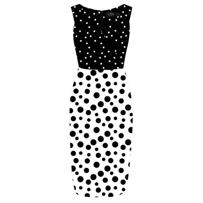 PRE-ORDER Cheryl Fitted Glam Vintage Black & White Polka Print