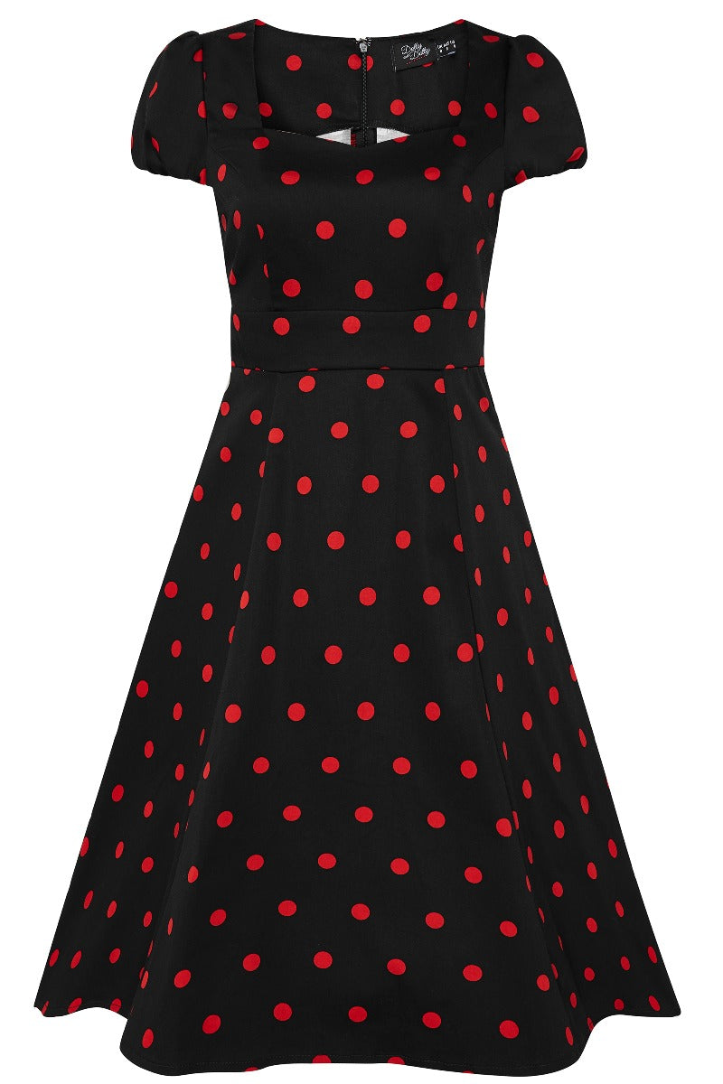 PRE ORDER Claudia Flirty Fifties Style Polka Dot Dress In Black & Red