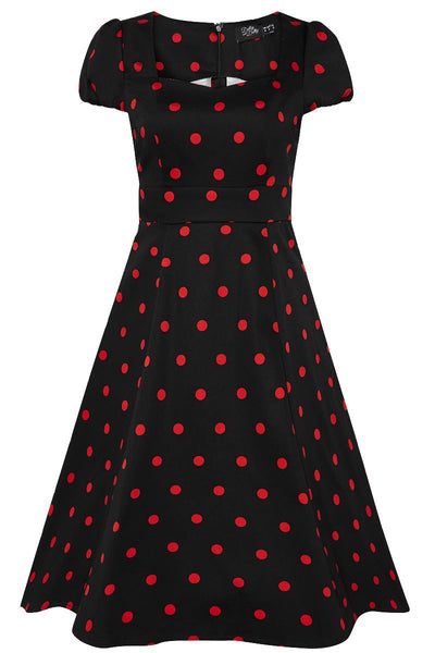 PRE ORDER Claudia Flirty Fifties Style Polka Dot Dress In Black & Red