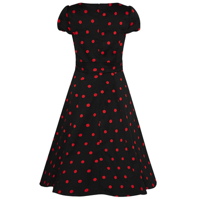 PRE ORDER Claudia Flirty Fifties Style Polka Dot Dress In Black & Red