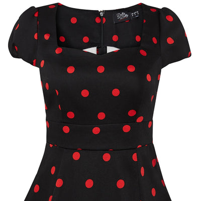 PRE ORDER Claudia Flirty Fifties Style Polka Dot Dress In Black & Red