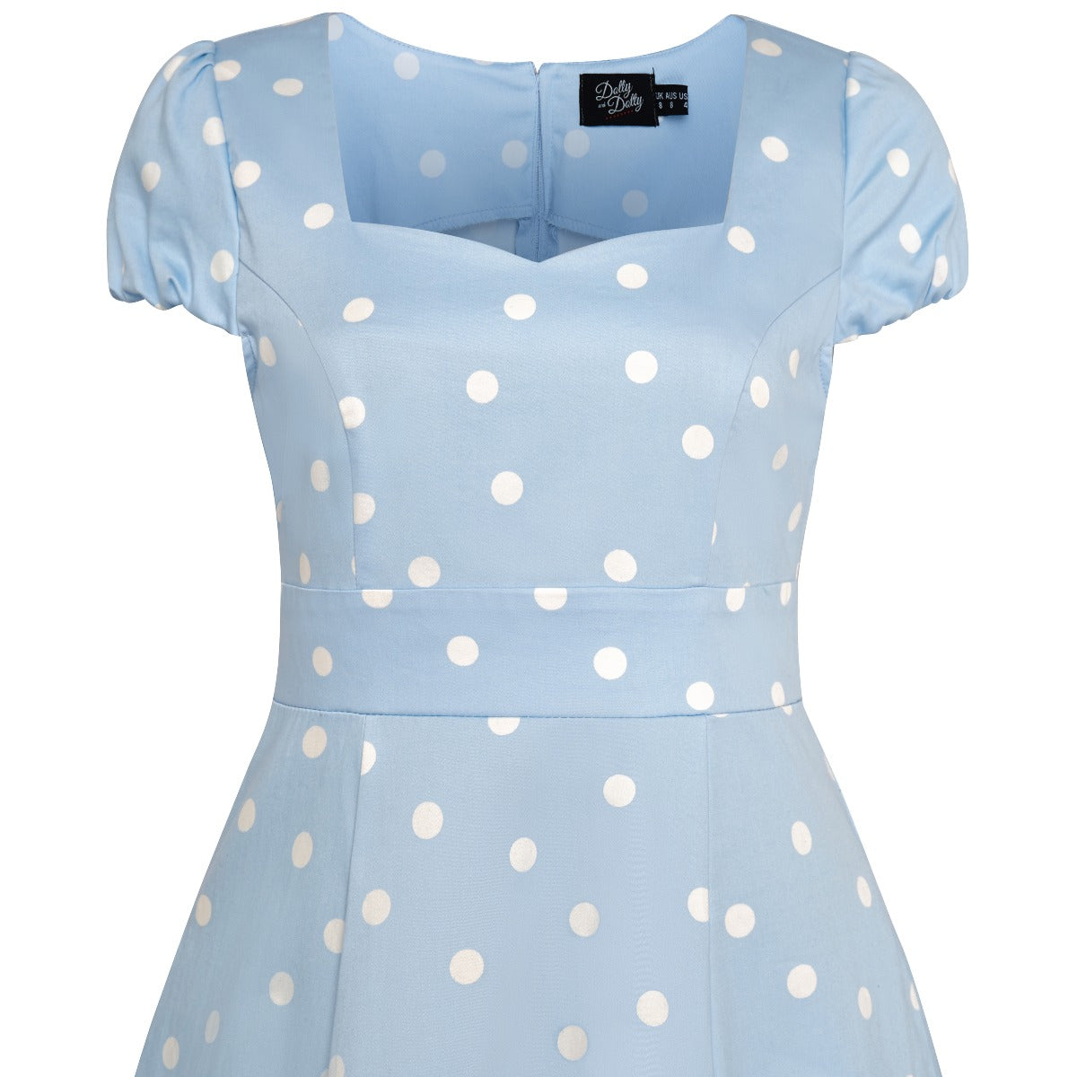 PRE ORDER Claudia Flirty Fifties Style Polka Dot Dress In Pale Blue/White
