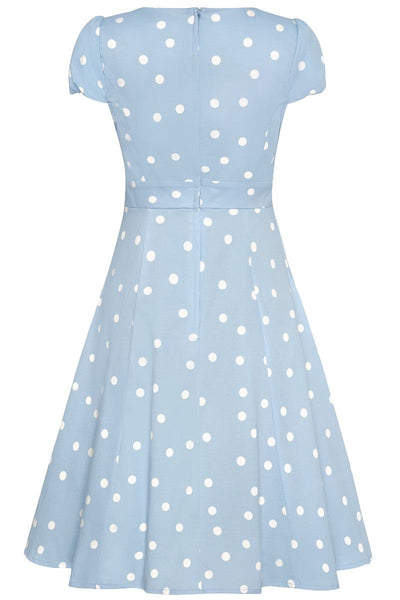 PRE ORDER Claudia Flirty Fifties Style Polka Dot Dress In Pale Blue/White