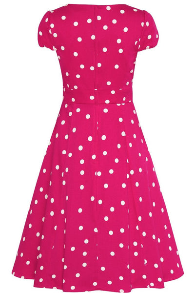EU STOCK Claudia Flirty Fifties Style Polka Dot Dress In Hot Pink/White