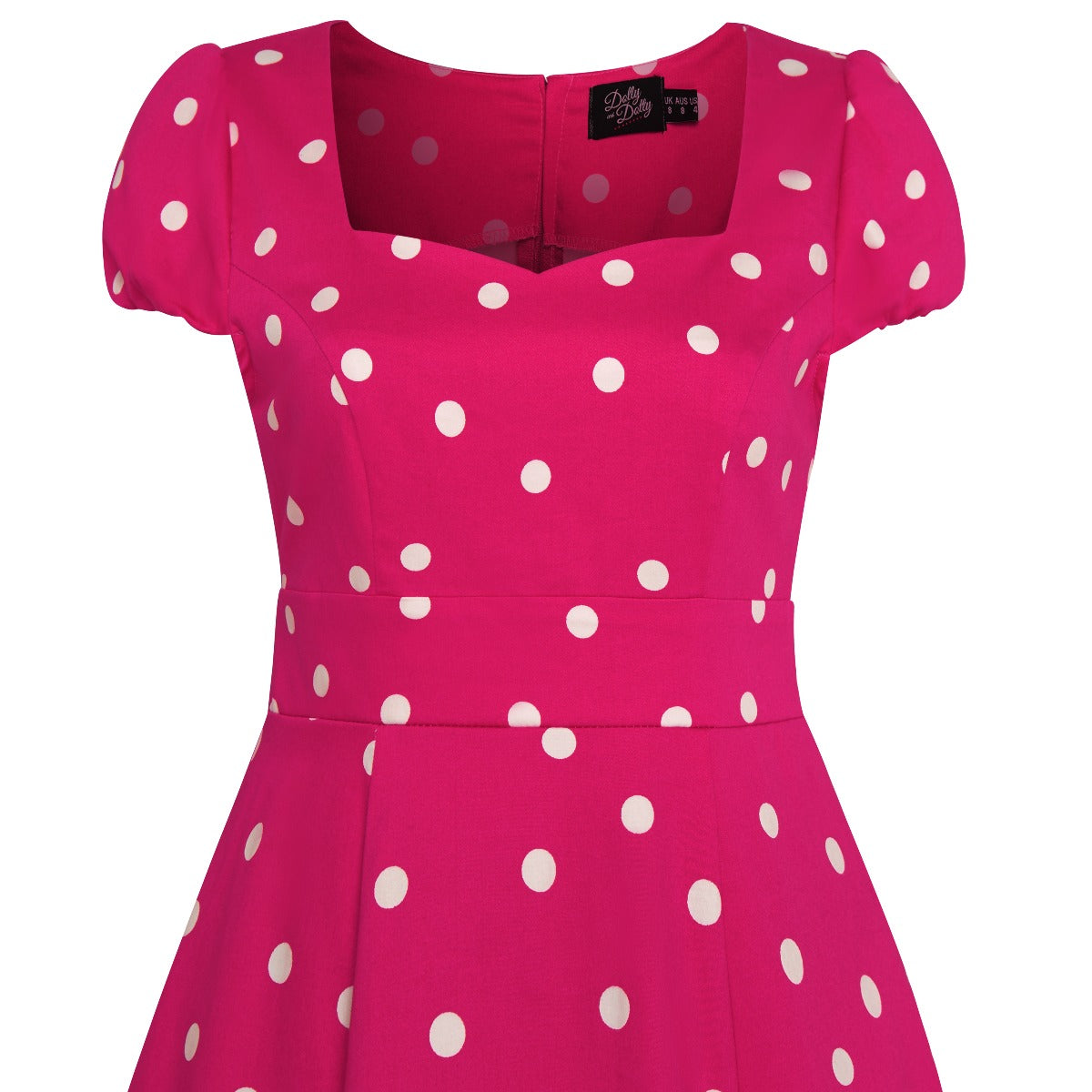 EU STOCK Claudia Flirty Fifties Style Polka Dot Dress In Hot Pink/White