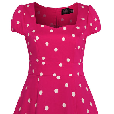 EU STOCK Claudia Flirty Fifties Style Polka Dot Dress In Hot Pink/White