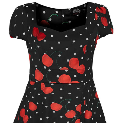PRE ORDER Claudia Flirty Fifties Style Dress in Black and White Cherry