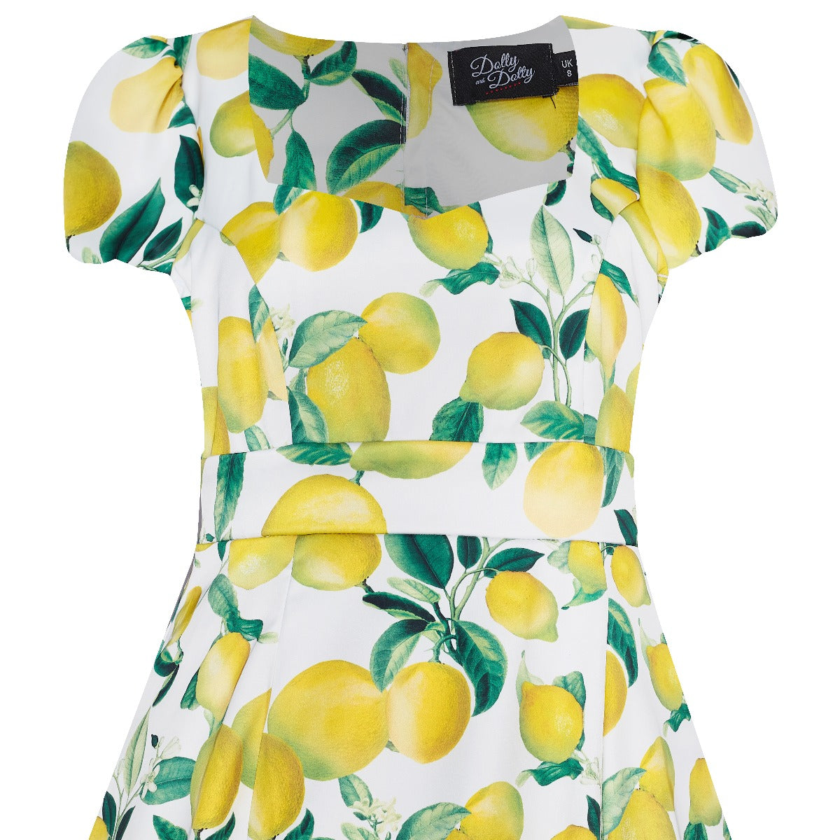 PRE ORDER Claudia Flirty Fifties Style Dress in White and Yellow Lemons