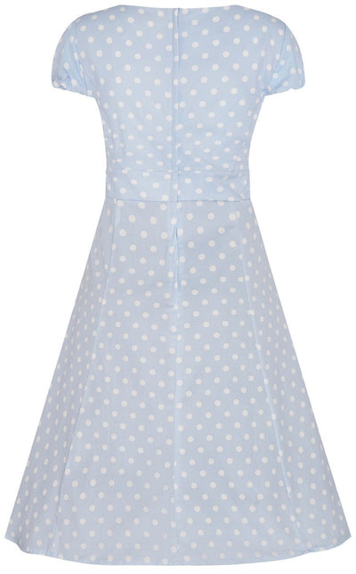PRE ORDER Claudia Fifties Style Flared Dress Pale Blue White Polka
