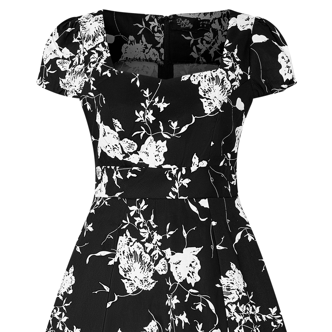 Claudia Swing Dress in Black and White Floral