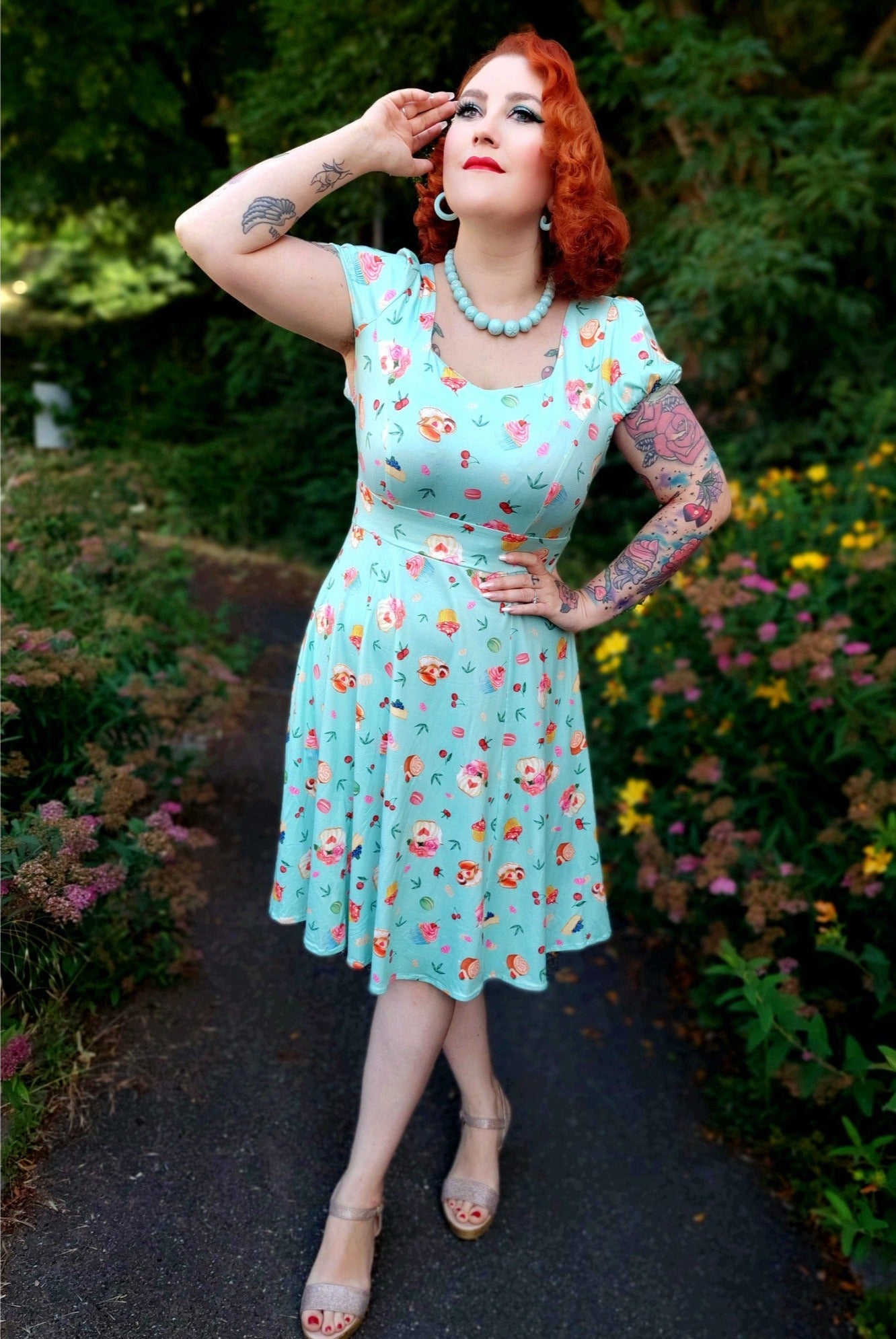 EU STOCK Claudia Flirty Fifties Style Afternoon Tea Dress In Baby Blue