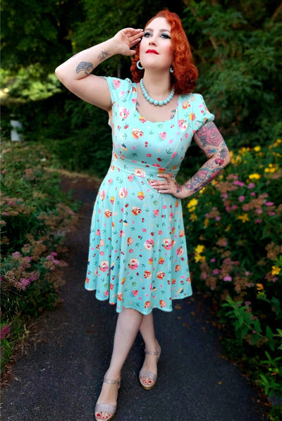 EU STOCK Claudia Flirty Fifties Style Afternoon Tea Dress In Baby Blue