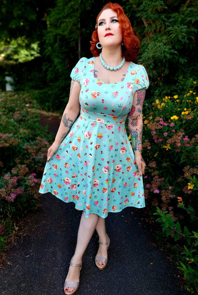 EU STOCK Claudia Flirty Fifties Style Afternoon Tea Dress In Baby Blue