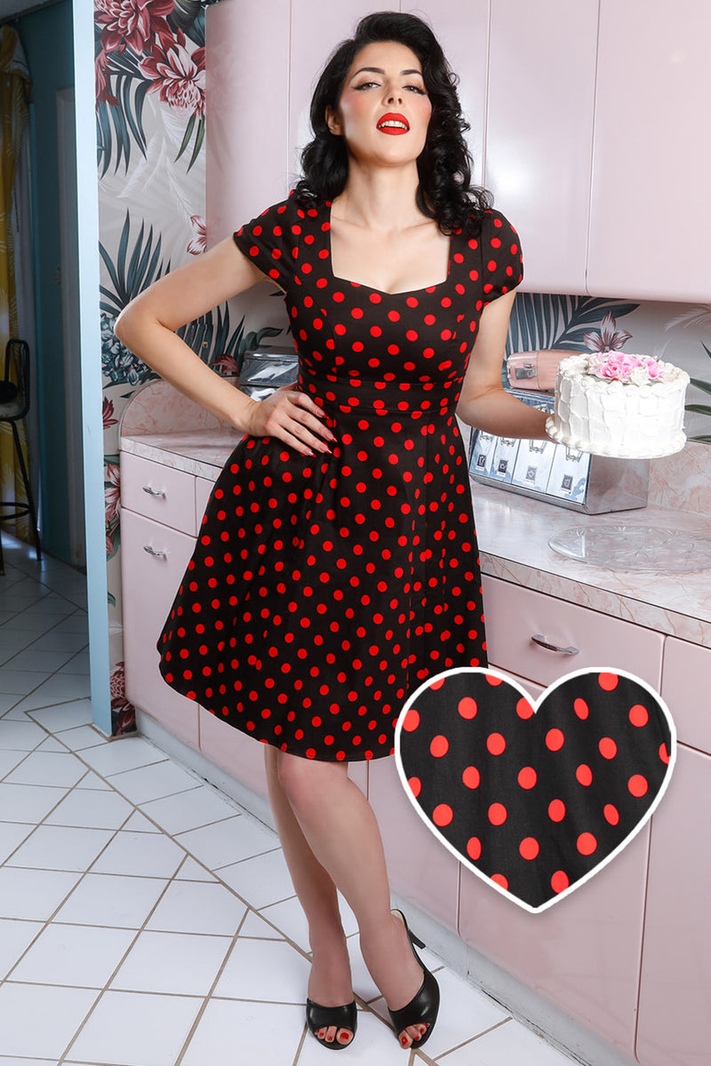 PRE ORDER Claudia Flirty Fifties Style Dress in Black & Red Polka Dot