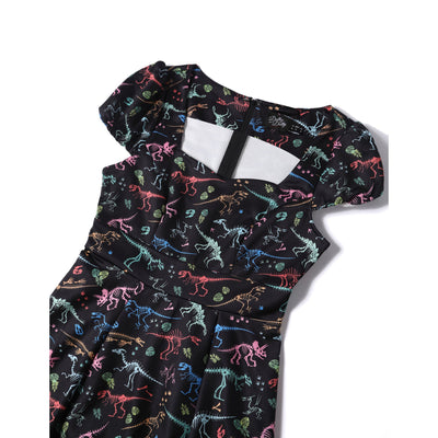 PRE ORDER Claudia Black Dinosaur Fossil Print Swing Dress
