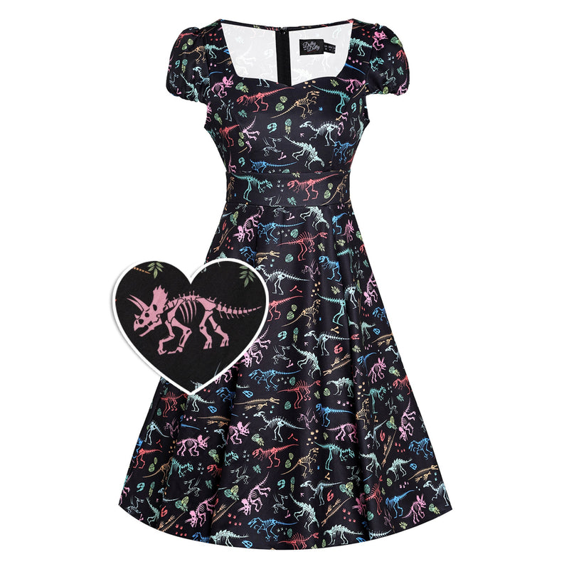 PRE ORDER Claudia Black Dinosaur Fossil Print Swing Dress