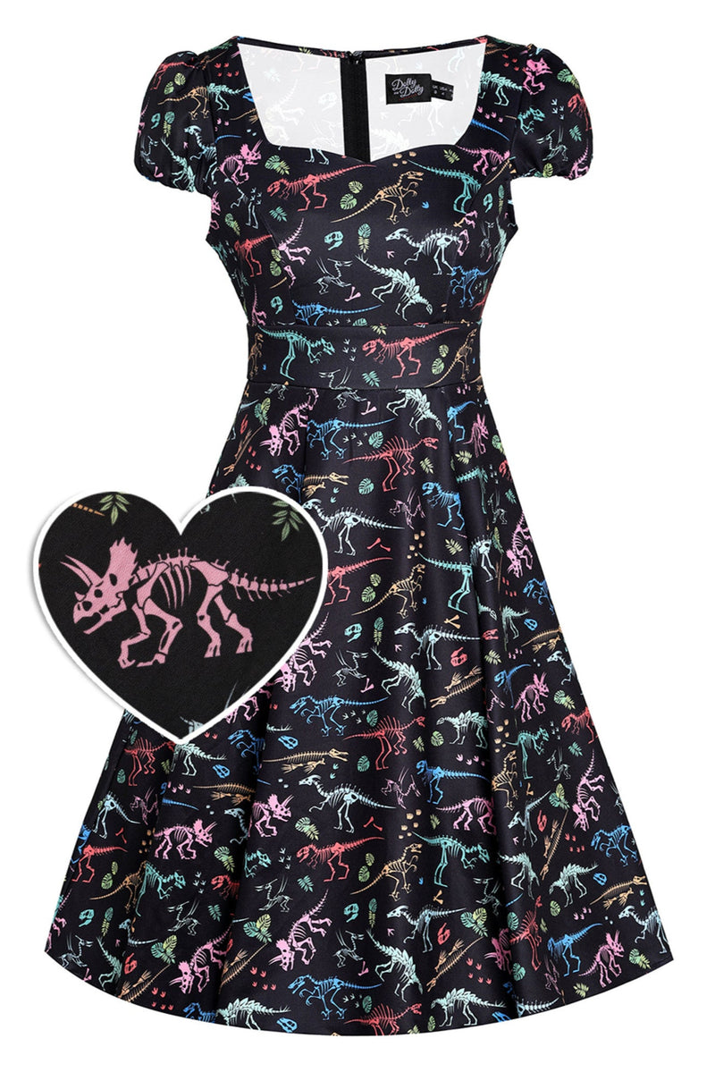 Claudia Black Dinosaur Fossil Print Swing Dress