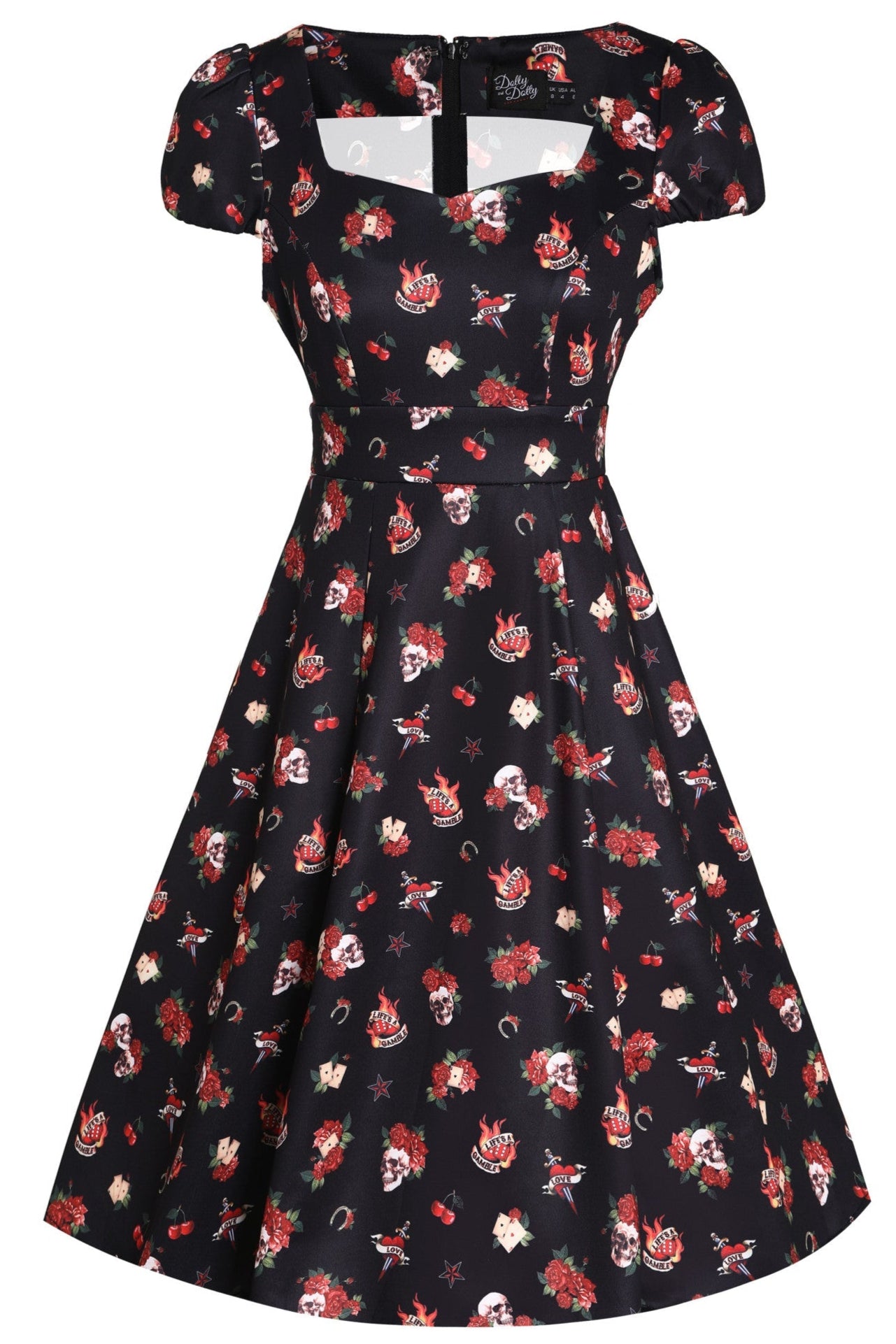 EU Stock-Claudia Rockabilly Skull & Rose Swing Dress