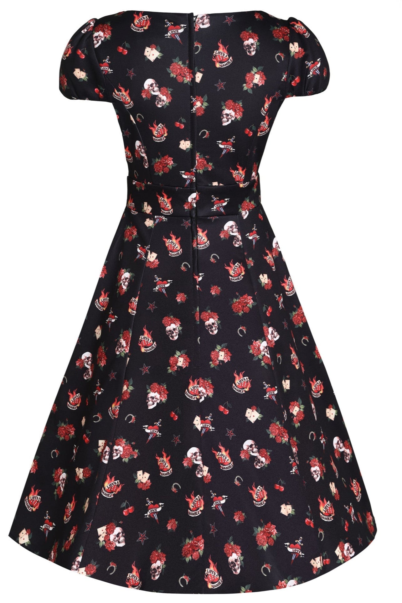 EU Stock-Claudia Rockabilly Skull & Rose Swing Dress