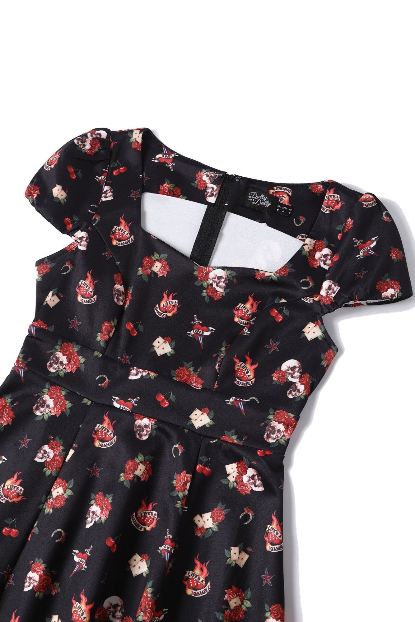 EU Stock-Claudia Rockabilly Skull & Rose Swing Dress