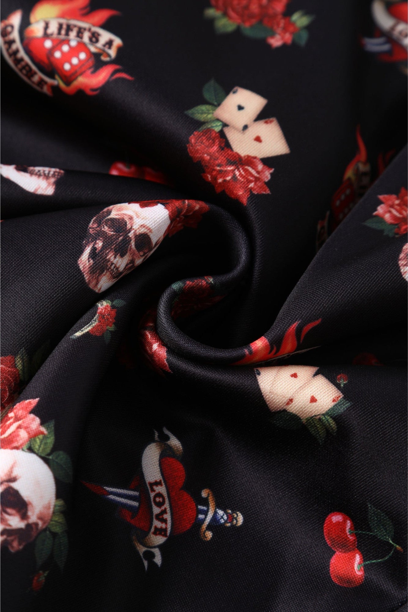 EU Stock-Claudia Rockabilly Skull & Rose Swing Dress