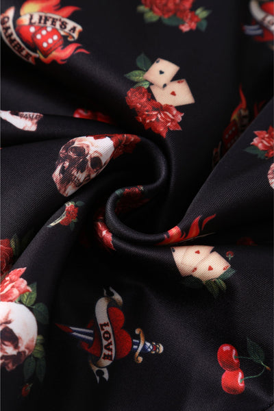 EU Stock-Claudia Rockabilly Skull & Rose Swing Dress