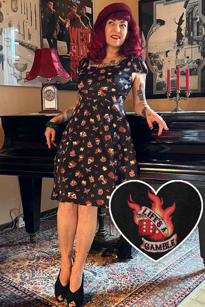 Claudia Rockabilly Skull & Rose Swing Dress