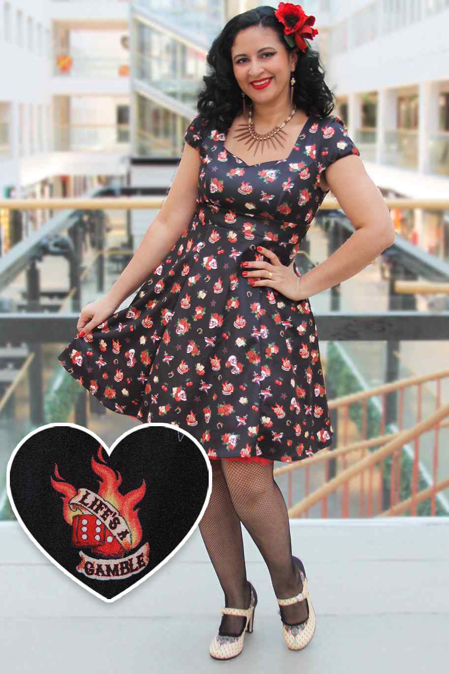 Claudia Rockabilly Skull & Rose Swing Dress