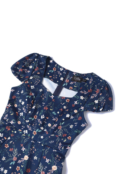 PRE ORDER Claudia Meadow Navy Blue Cap Sleeved Dress