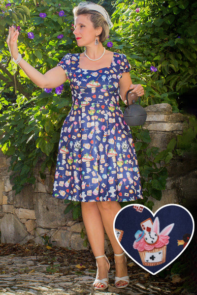 Claudia Navy Blue Wonderland Swing Dress