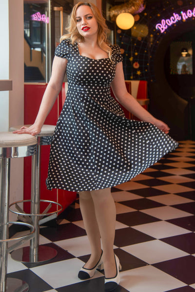 PRE ORDER Claudia Flirty Fifties Style Dress in Black/White