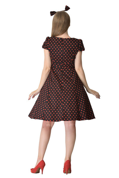EU STOCK Claudia Flirty Fifties Polka Dot Dress in Black-Red