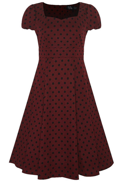 PRE ORDER Claudia Flirty Fifties Polka Dot Dress in Burgundy/Black