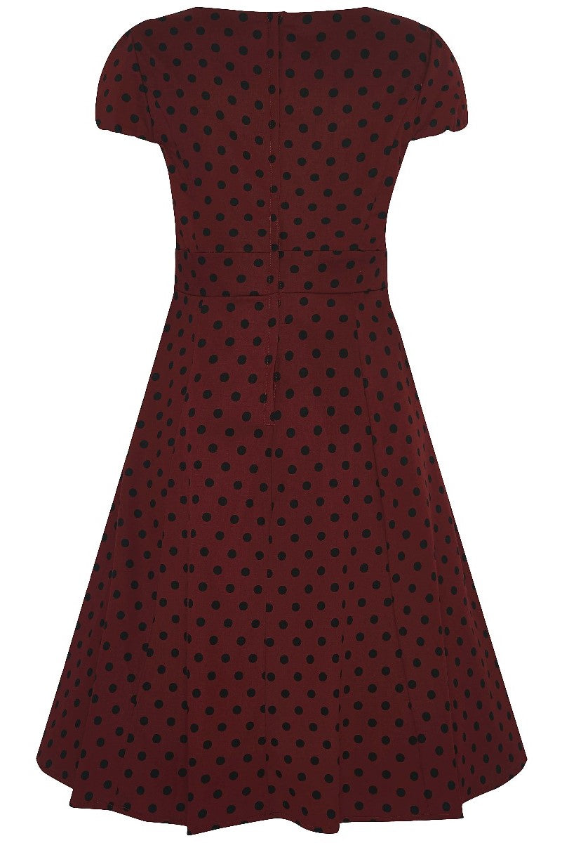 PRE ORDER Claudia Flirty Fifties Polka Dot Dress in Burgundy/Black