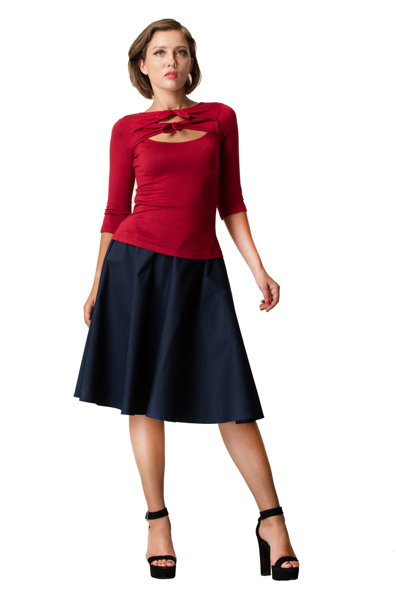 Nicole Retro Double Tie Keyhole Top in Burgundy