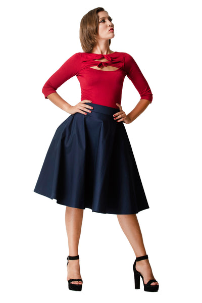 Nicole Retro Double Tie Keyhole Top in Burgundy