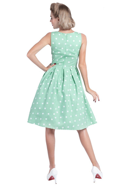 EU Stock-Annie Retro Polka Dot Dress In Pale Light Green/White