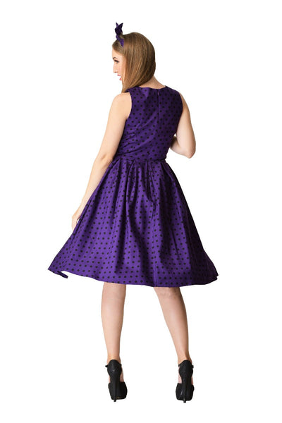 PRE ORDER Annie Polka Dot Swing Dress in Purple/Black