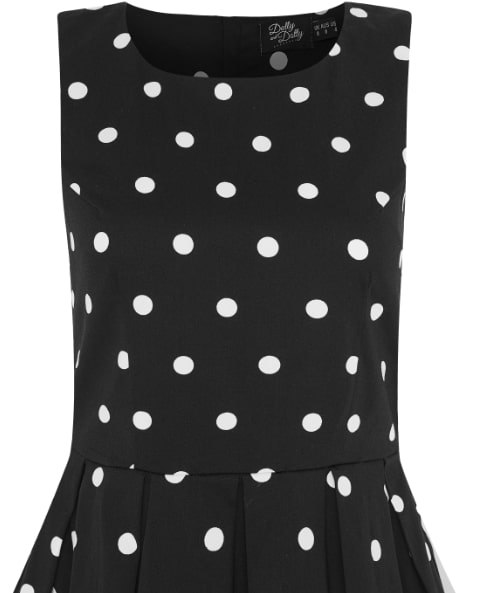 EU Stock-Annie Black Swing Dress with Scattered White Polka Dots