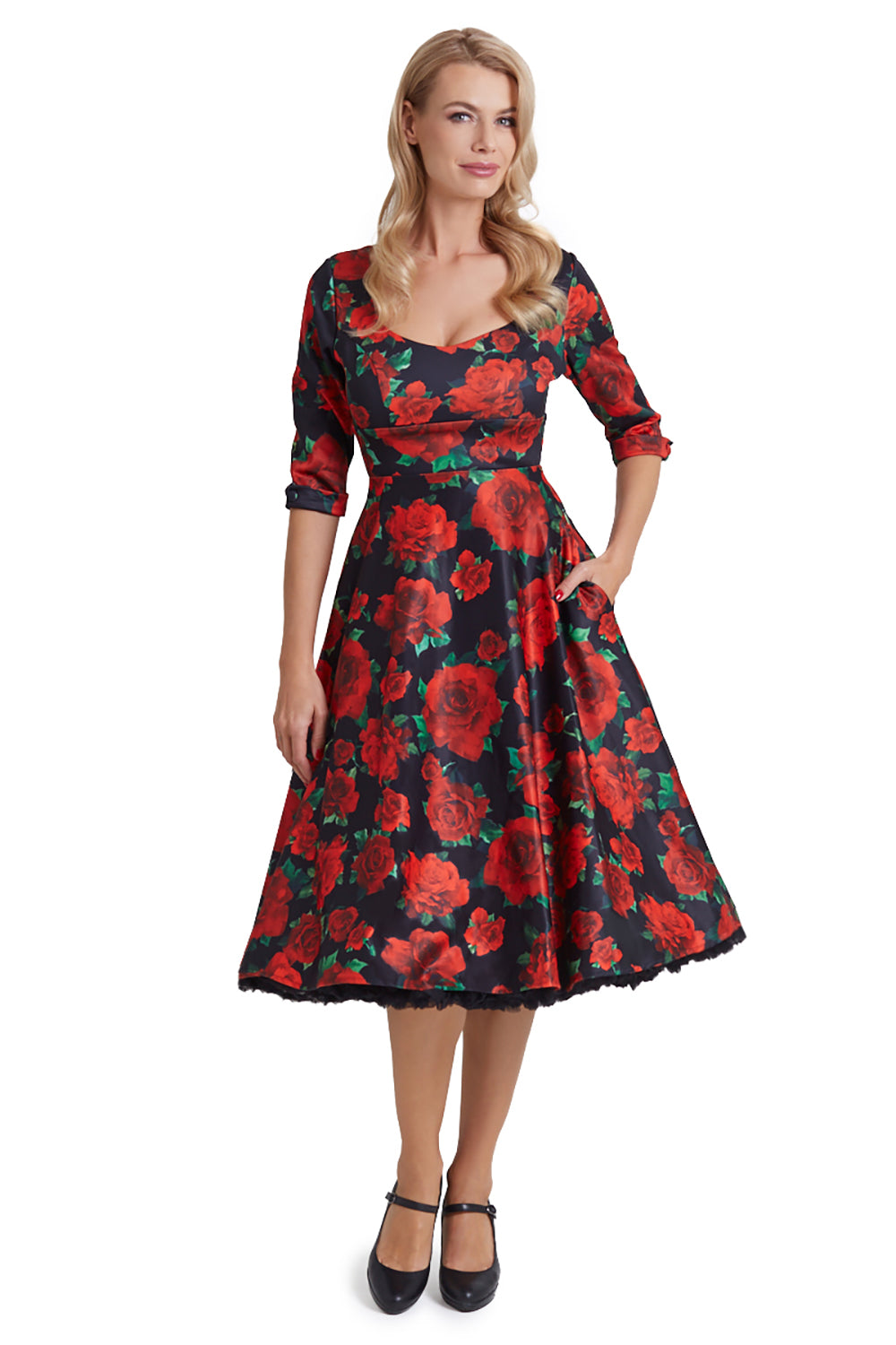 Scarlette Navy Blue Floral Long-sleeved Stretchy Dress