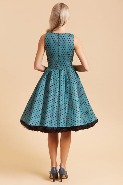 Annie Polka Dot Swing Dress in Green/Black