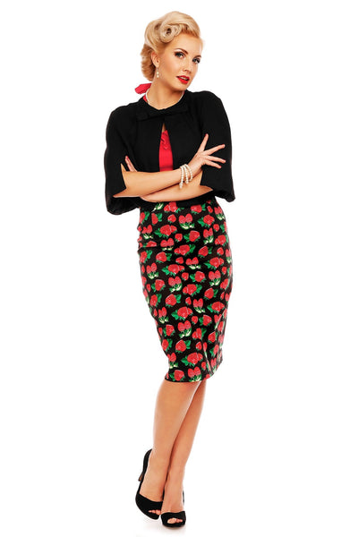 50s Style Pencil Skirt in Black Strawberry
