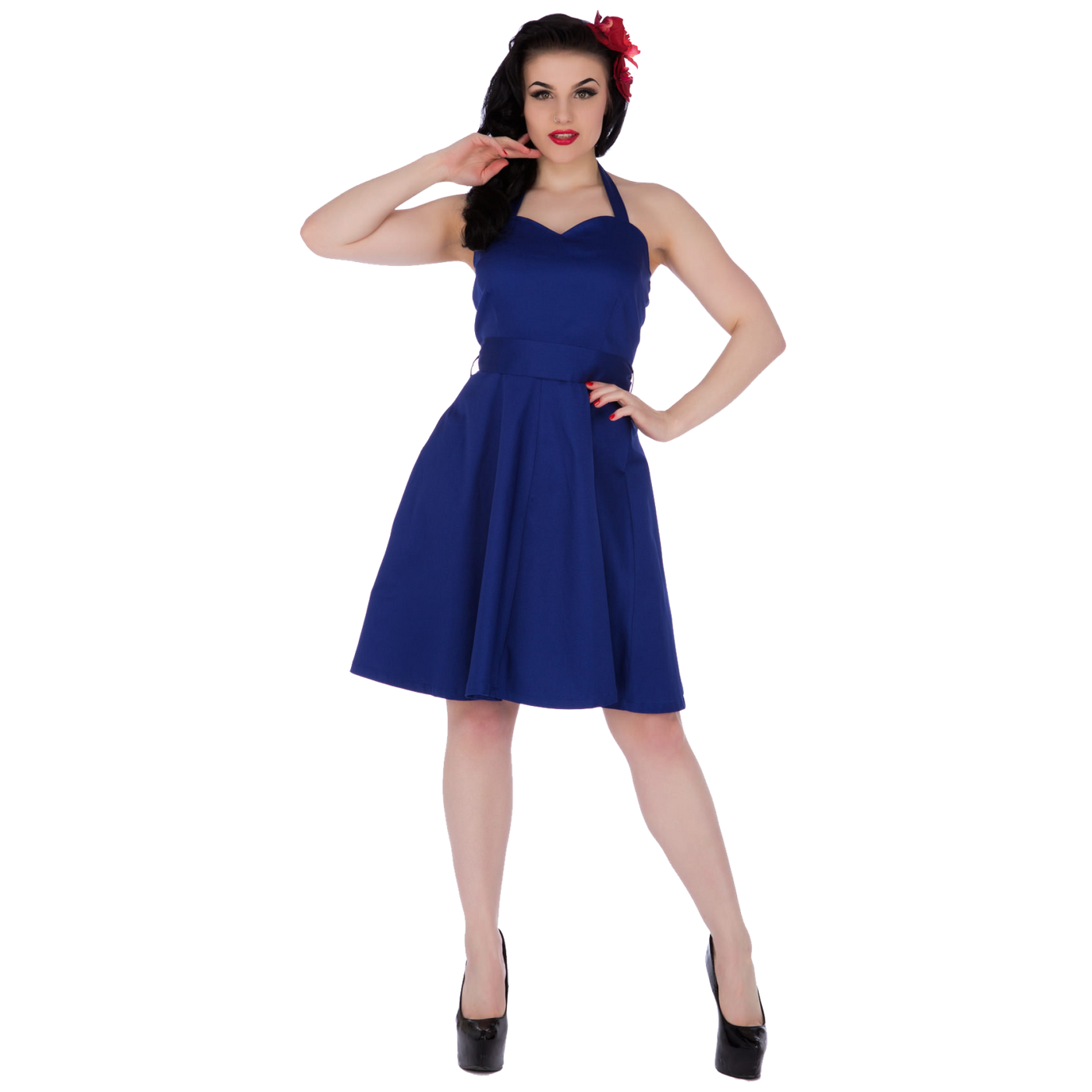 Nancy Sweetheart Neckline Rockabilly 50's Dress in Navy Blue