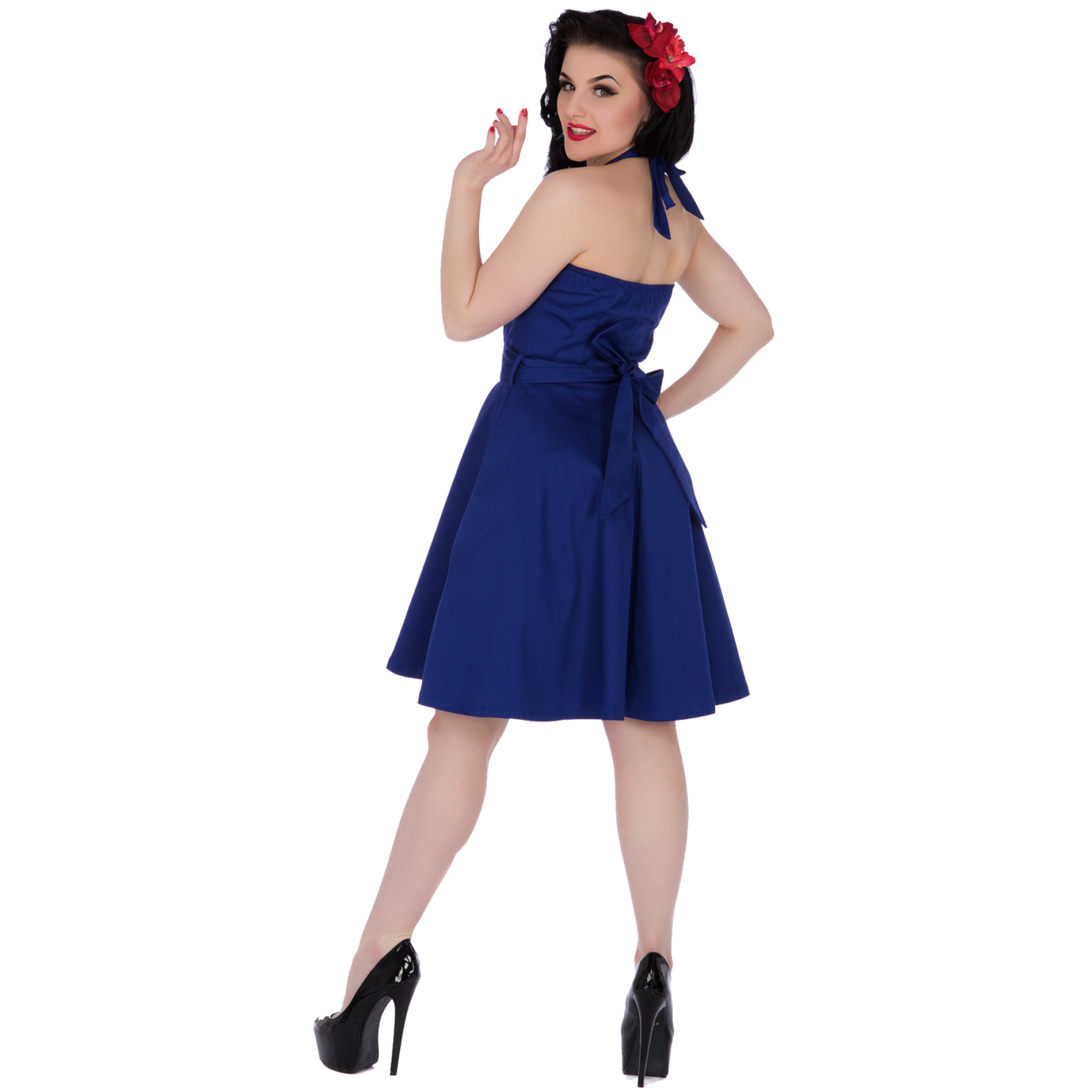 Nancy Sweetheart Neckline Rockabilly 50's Dress in Navy Blue