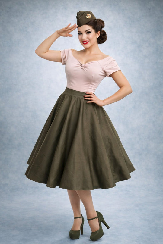 Maisie Army Green Full Circle Midi Skirt