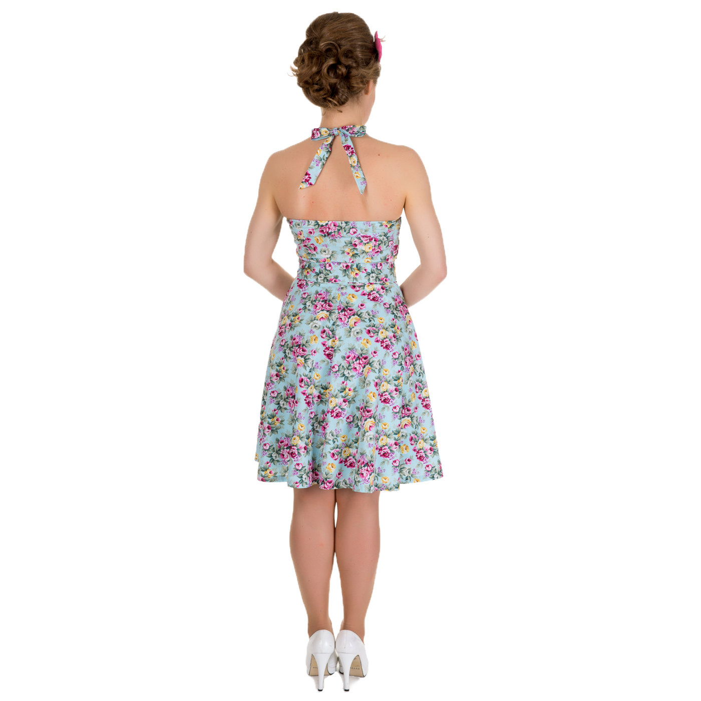 Cynthia Glamorous Floral Vintage Dress in Pale Blue